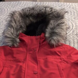 Lands' End Red Ski Jacket with Faux Fur Hood XS